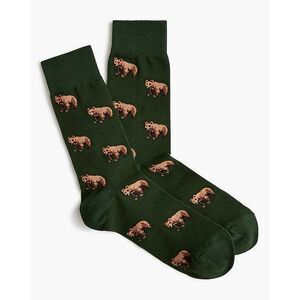 J.Crew Men’s Bear Crew Socks Hunter Green Novelty Animal New with Tags